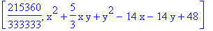 [215360/333333, x^2+5/3*x*y+y^2-14*x-14*y+48]